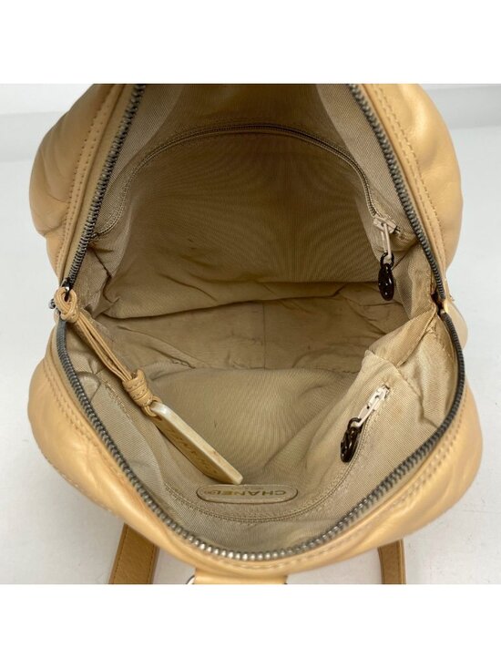 Chanel CC Logo Backpack Leather Beige
